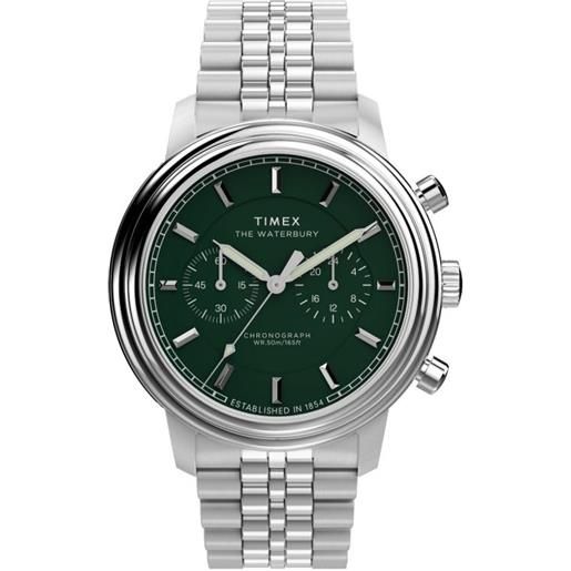 Timex Legacy Orologio Uomo 41 Mm - Quarzo, Cinturino In Pelle Vegana Nera, Quadrante Verde, Data E Giorno
