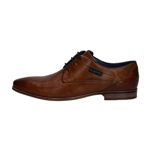 bugatti uomo scarpa bassa da business realizzata in pelle di alta qualità, derby dal design minimalista, marrone cognac, 44 eu