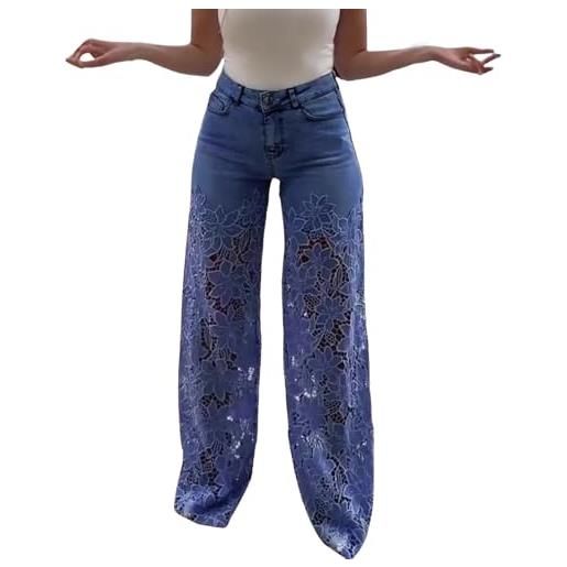 Generic pantaloni in denim da donna uk elasticizzati a vita alta jeans patchwork in pizzo jeans taglie forti larghi elasticizzati dritti gamba larga pantaloni in denim con tasche boyfriends y2k jeggers hiphop
