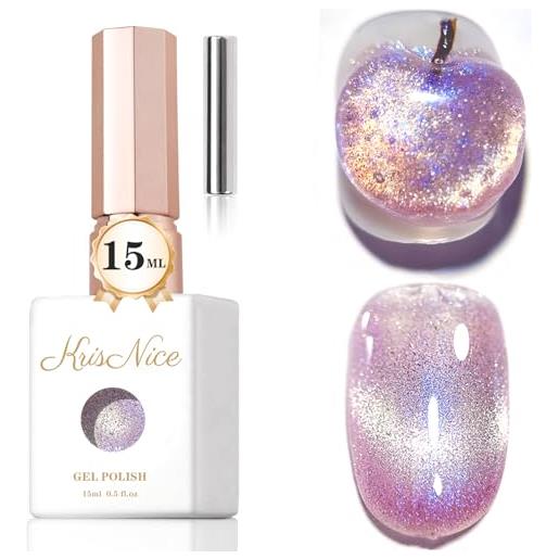 KRISNICE gelée vitrail cat eye smalto semipermanente 15ml occhio gatto magnetico gel olografico 3d lucido trasparente colore gel french manicure (b-my009) 0,5fl. Oz)