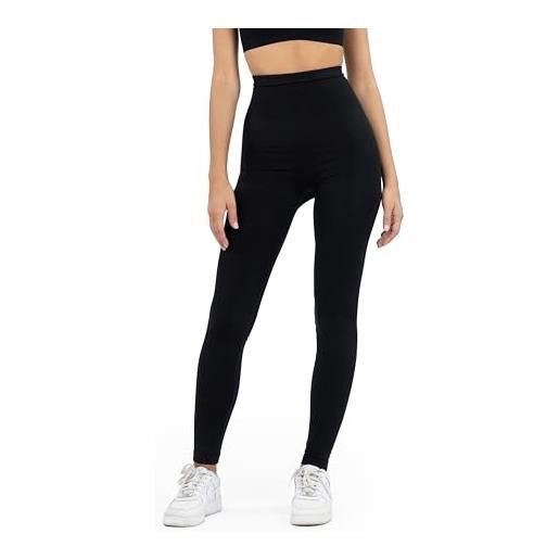 SENSI' leggings modellanti donna push-up a vita alta in microfibra senza cuciture seamless, made in italy (nero)
