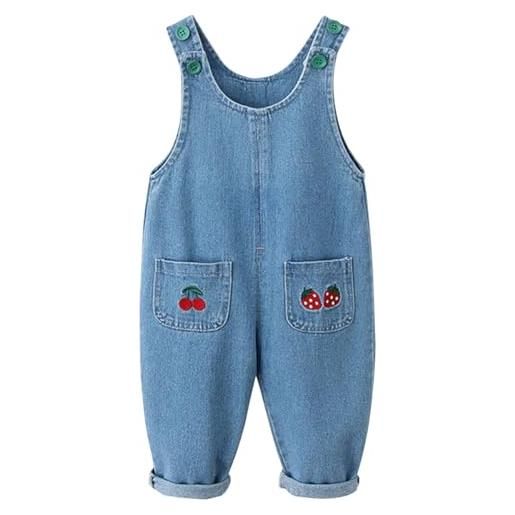 Salopette Jeans Per Bambina - Loose Fit In Cotone Denim, Tasche, Regolabile - Per Primavera/Autunno, Taglie 80-120