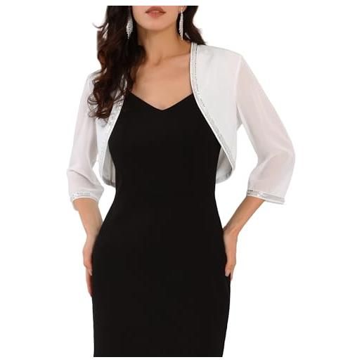 WOMLAYOUT donna coprispalle elegante con paillettes e perline bolero aperto sul davanti, giacca corto da cocktail e formale bianca m
