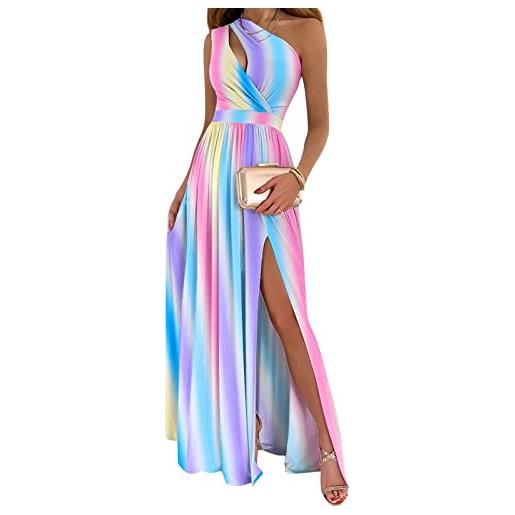 Geagodelia abito lungo monospalla da donna abito da sera sexy con spacco trendy e chic (tie dye, l)