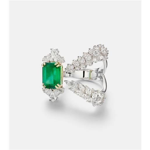 Yeprem anello reign supreme in oro bianco 18kt con smeraldo e diamanti