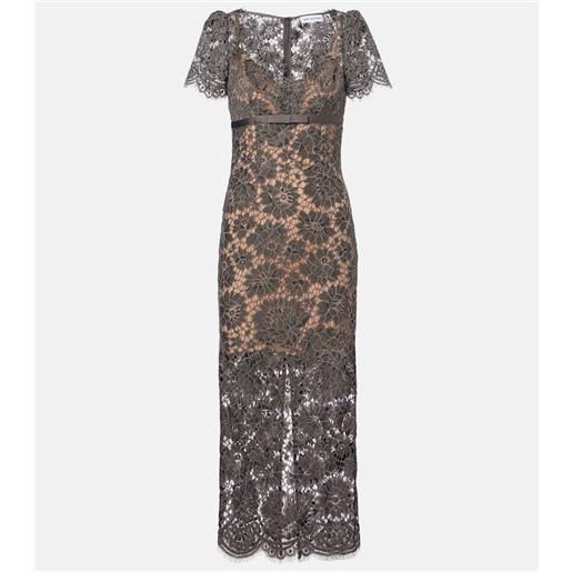 Self-Portrait abito midi in pizzo con stampa floreale