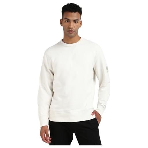 Calvin Klein felpa uomo badge crew neck senza cappuccio, avorio (ivory), 3xl