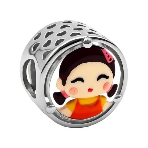 LES FOLIES DI PAOLA GRIECO charm squid game bambola youngh-hee un due tre stella serie tv telefilm koreano calamaro pendente in argento 925 - les folies per pandora