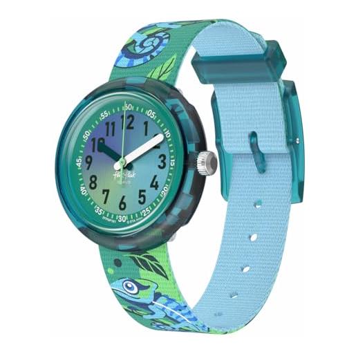 Flik Flak orologio per bambini, motivo camaleonte, colore turchese, quadrante analogico, verde e blu, infantile