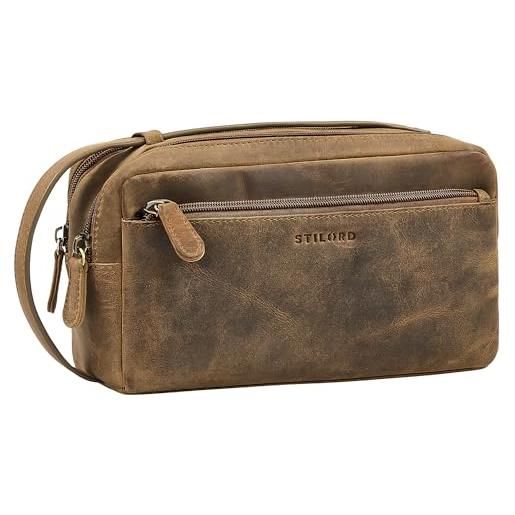 STILORD 'gaius' beauty case uomo pelle vera vintage borsa da toilette kit da viaggio uomini con 2 scomparti e manico trousse compatta per viaggi e uso quotidiano, colore: marrone medio
