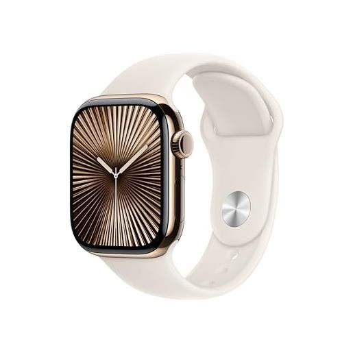 Apple watch series 10 gps + cellular 42 mm smartwatch con cassa in titanio color oro e cinturino sport loop galassia - m/l. Fitness tracker, app ecg, display retina always-on, carbon neutral