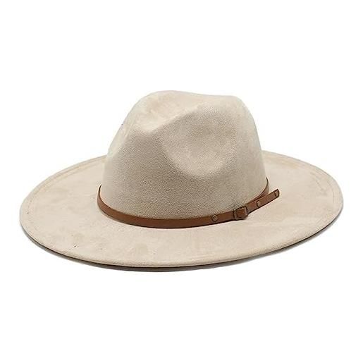 Wvapzxx cappello da cowboy western in pelle scamosciata per uomo donna cappelli fedora a tesa larga da 8,5 cm cappellino jazz da chiesa vintage
