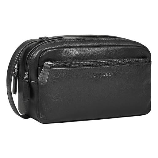 STILORD 'gaius' beauty case astuccio uomo pelle vera vintage borsa da toilette astucci kit da viaggio uomini con 2 scomparti e manico trousse compatta per viaggi e uso quotidiano, colore: nero
