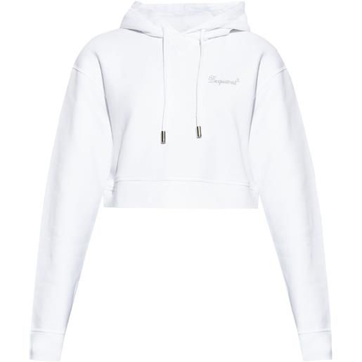 DSQUARED2 felpa crop con strass - bianco