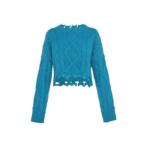 myMo maglia da donna irregolare con bordo aperto e scollo rotondo, turchese, taglia m/l maglione, m