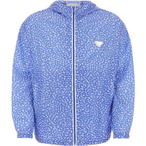 Prada giacca a vento con stampa e cappuccio - blu