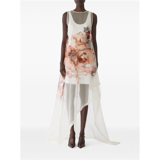 Jason Wu Collection abito asimmetrico in organza con stampa burnt floral - bianco