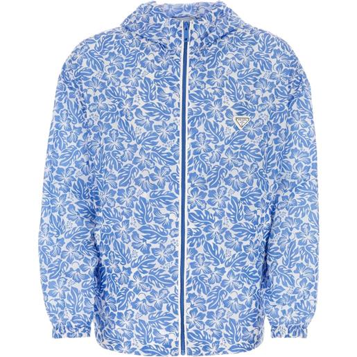 Prada giacca a fiori con cappuccio - blu