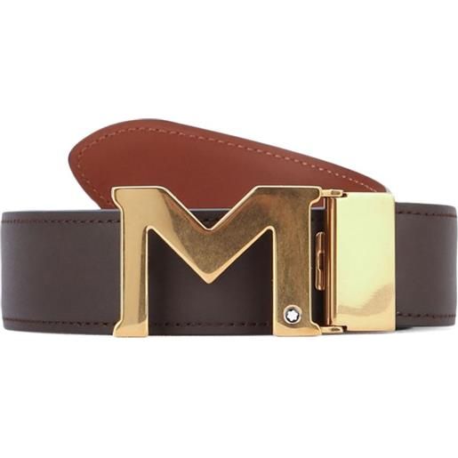 Montblanc cintura in pelle con placca logo - marrone