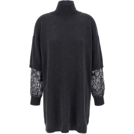 Brunello Cucinelli abito corto a collo alto con paillettes - grigio