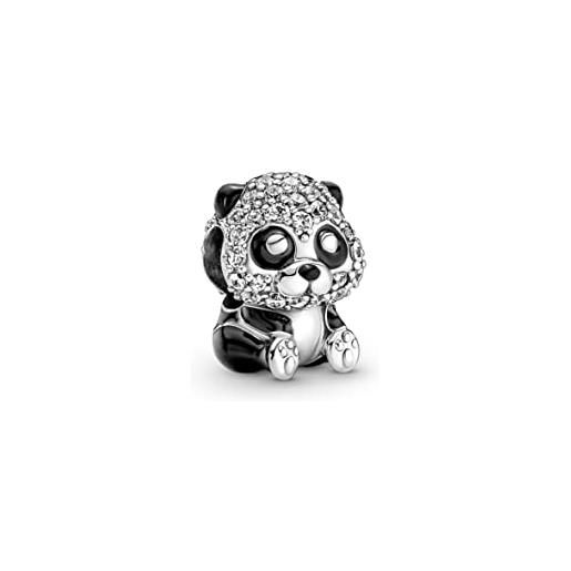 PANDORA ciondolo moments a forma di panda in argento sterling con zirconia cubica trasparente e smalto nero