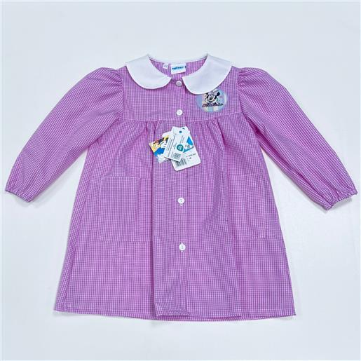 Disney grembiule asilo quadretti rosa bambina made in italy con abbottonatura centrale Disney ricamo minnie g102