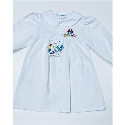Disney grembiule asilo bianco bambina made in italy con abbottonatura centrale Disney ricamo minnie g102