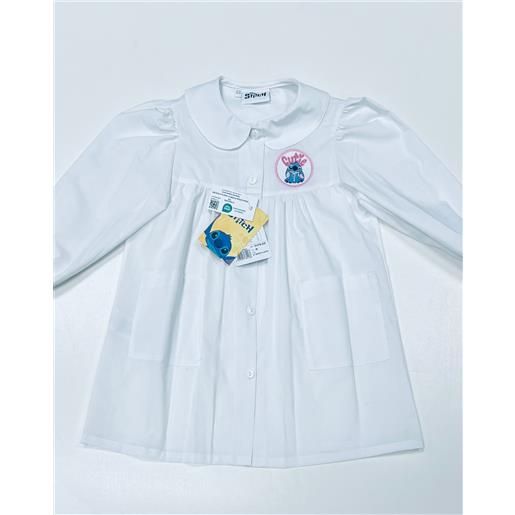 Disney grembiule asilo bianco bambina made in italy con abbottonatura centrale Disney ricamo stitch g107