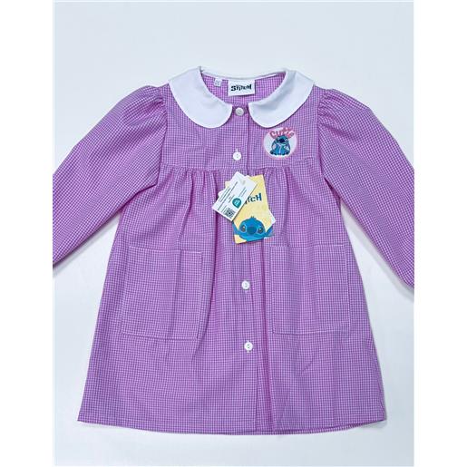 Disney grembiule asilo quadretti rosa bambina made in italy con abbottonatura centrale Disney ricamo stitch g107