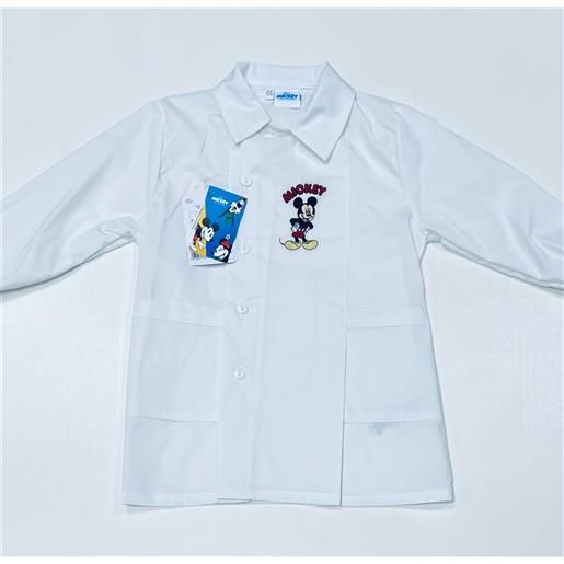 Disney grembiule bianco asilo bambino con abbottonatura laterale Disney ricamo mickey g302