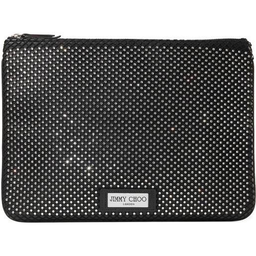 Jimmy Choo pouch diamond con zip e cristalli - nero