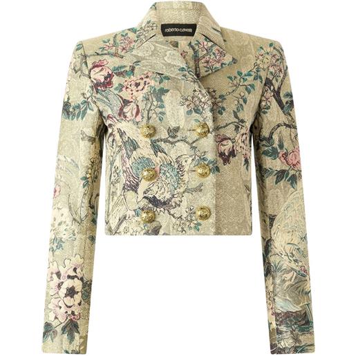 Roberto Cavalli giacca doppiopetto a fiori - toni neutri