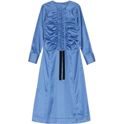 GANNI abito midi in raso con ruches - blu