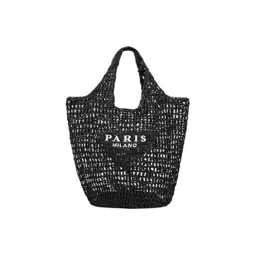 ADZJOY ff. Occo borsa da donna nuova borsa intrecciata a rete borsa da spiaggia borsa a tracolla pieghevole grande capacità adatta for vacanze, picnic e feste (color: black, size: 35x6x39cm)