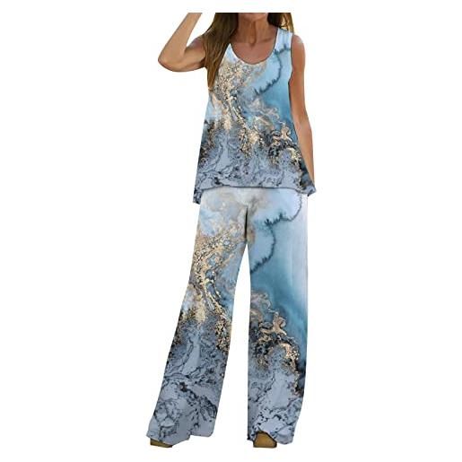 Generico tailleur elegante completi da 2 pezzi da donna boho gilet stampato casual top senza maniche pantaloni larghi larghi pantaloni completo da due pezzi
