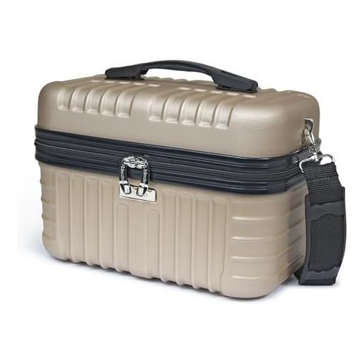 KINSTON beauty case rigido con tracolla - borsa da toilette da viaggio donna - grande capacità - scatola porta trucco - 32 x 24 x 19 cm - con manico - champagne