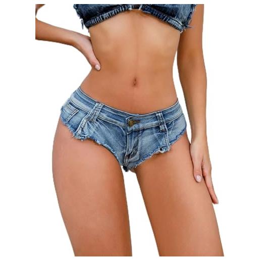 Generic pantaloncini in jeans da donna, jeans sfilacciati, sexy, elasticizzati, a vita bassa, molto corti, per ragazze, mare e spiaggia