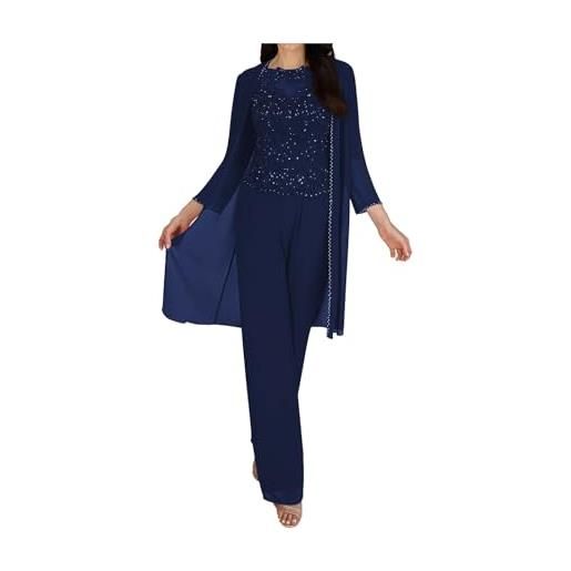 Leader of the Beauty abiti da sposa in tailleur da donna, taglia grande, per la madre dello sposo e della sposa, per serate formali, 3 pezzi, outfit da festa, marina militare, 44