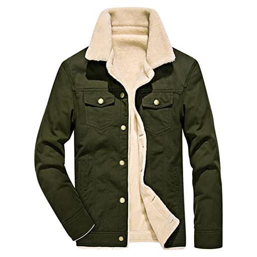 NJNJGO Giacca Invernale Da Uomo In Velluto A Coste Con Fodera Sherpa - Modello Camionista Con Bottoni, Colletto Risvoltato, Tasche - Taglie Dalla XS Alla XL - 3