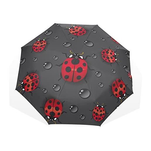 TropicalLife ombrello goccia d'acqua coccinelle animale antivento 3 piegare ombrello per donne uomini ragazze ragazzi unisex ultraleggero viaggi