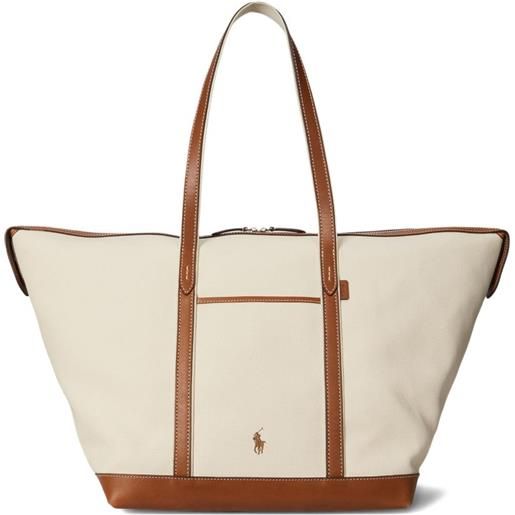 Polo Ralph Lauren borsa tote bellport in tela con finiture in pelle - toni neutri