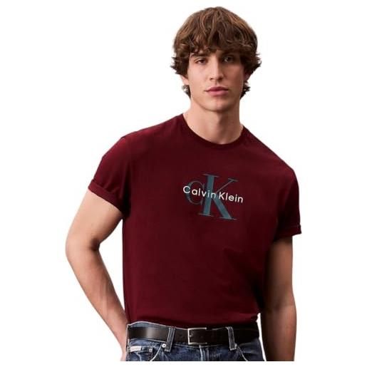 Calvin Klein uomo t-shirt maniche corte monologo tee in cotone, grigio (med grey htr), l