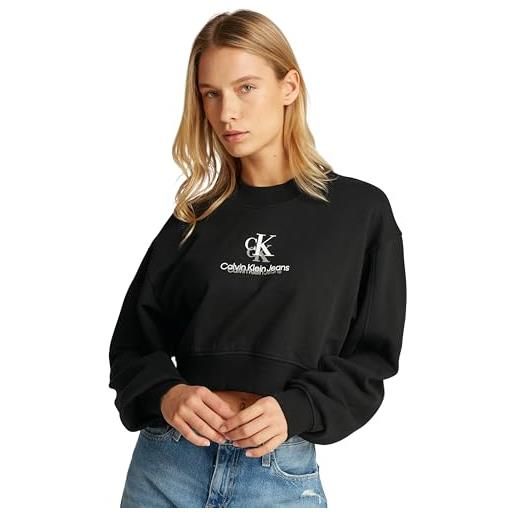 Calvin Klein donna felpa shadow graphic crewneck cropped, nero (ck black), m