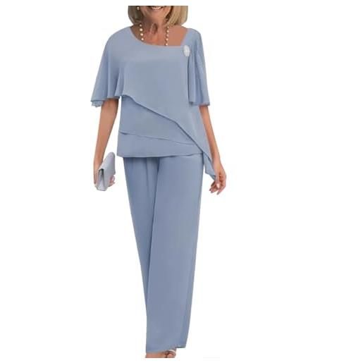 Goolecrimp completo da donna elegante con top in tulle e pantaloni in chiffon abito da sera taglie forti per matrimonio cocktail party pantaloni a gamba larga in chiffon due pezzi (blu grigio, 3xl)