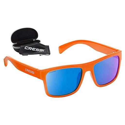 Cressi spike sunglasses, occhiali sportivi da sole unisex adulto, arancio/lenti specchiate blu, taglia unica
