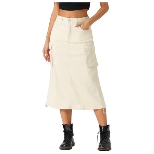 Allegra K donna gonna cargo per gonna longuette in denim lunga midi a trapezio casual regolabile y2k nero m