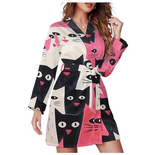 GQWJKSZ gatti, vestaglia corta da donna, a maniche lunghe, con cintura, camicia da notte, scollo a v, indumenti da notte