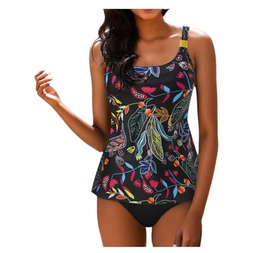 Generic tankini donna mare in 2 pezzi, set costume bagno spiaggia sexy costumi da pezzi vita alta bikini elegante reggiseno push-up adatto a forme curvy