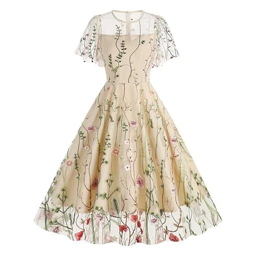 Generico vestito donna elegante, abiti da sera per donna abito in tulle con maniche a cappuccio abiti estivi a trapezio con ricami floreali stile anni '50 e '60 rockabilly swing cocktail party elegante abito