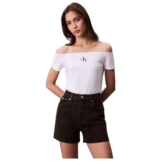 Calvin Klein donna t-shirt maniche corte off shoulder spalle scoperte, nero (black), l